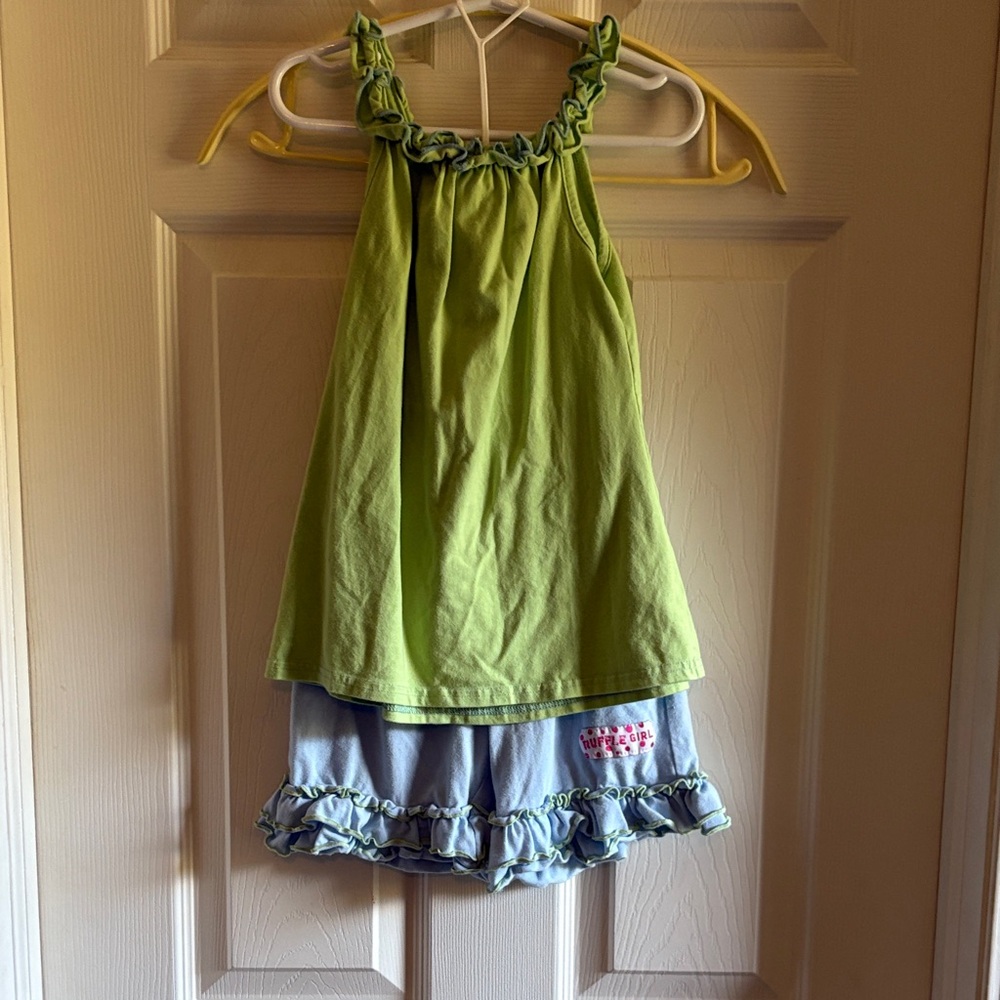 Charming Green and Blue Kids Ruffle Set